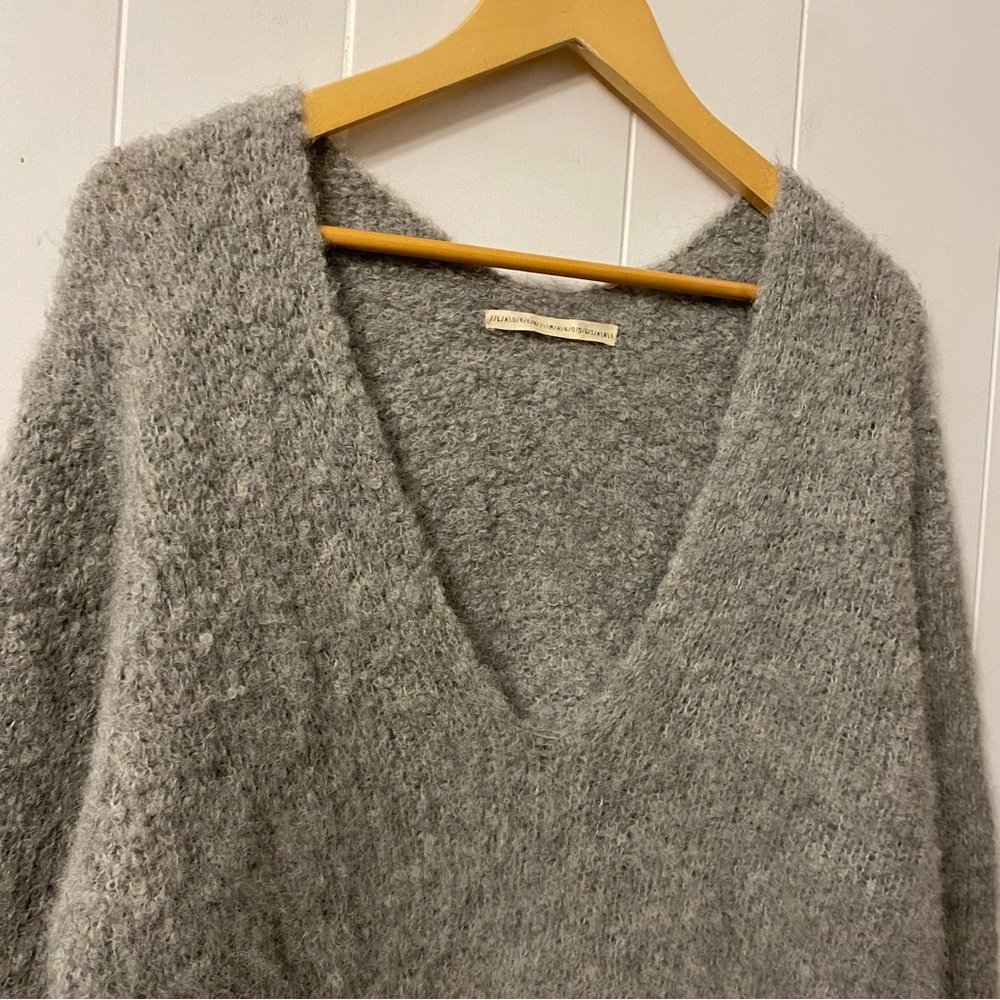 Lauren Manoogian Alpaca Hand Knit V Neck Sweater Grey Loomed Peru Slouchy Boxy - Picture 5 of 16